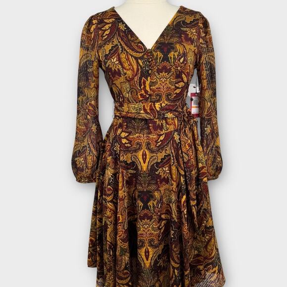 NWT Vince Camuto Paisley Print Asymmetric Hem Midi Dress PS Boho Fall Holiday - Picture 5 of 15
